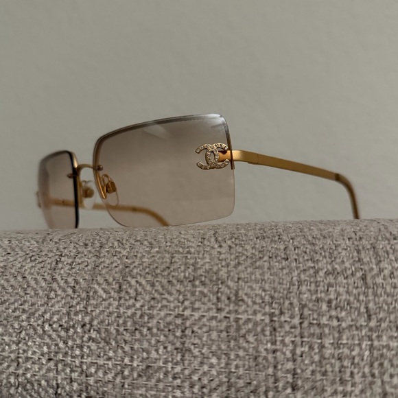 Chanel Gold Rimless Rhinestone Sunglasses - Picture 2 of 7